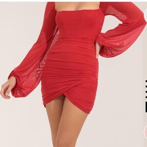 Lucy in the Sky Red Mini Dress with Sheer Sleeves